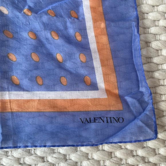 Valentino Garavani Polka Dot 100% Cotton Scarf Italy 26.5 sq inch Blue Orange - Picture 3 of 6